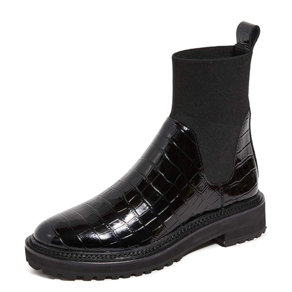 NWT -Loeffler Randall Bridget Chelsea Combat Boots Black Patent Leather Size 5.5 - Picture 2 of 15